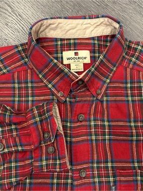 Vintage Woolrich Cotton Flannel Shirt, Red Plaid Button-Down, Mens Large